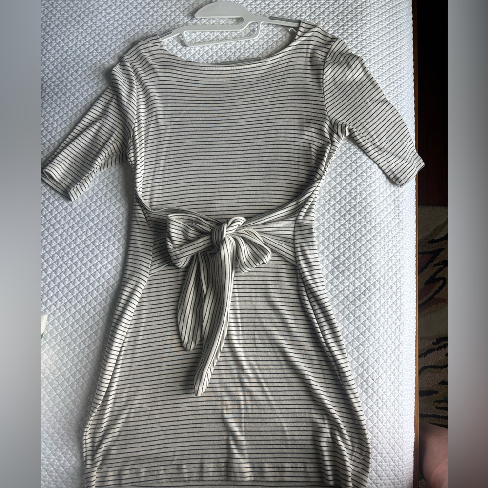 Crescent wrap front dress, Medium, cream and black